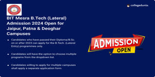 BIT Mesra B.Tech (Lateral) Admission 2024 Open for Jaipur, Patna & Deoghar Campuses, Check Direct Link